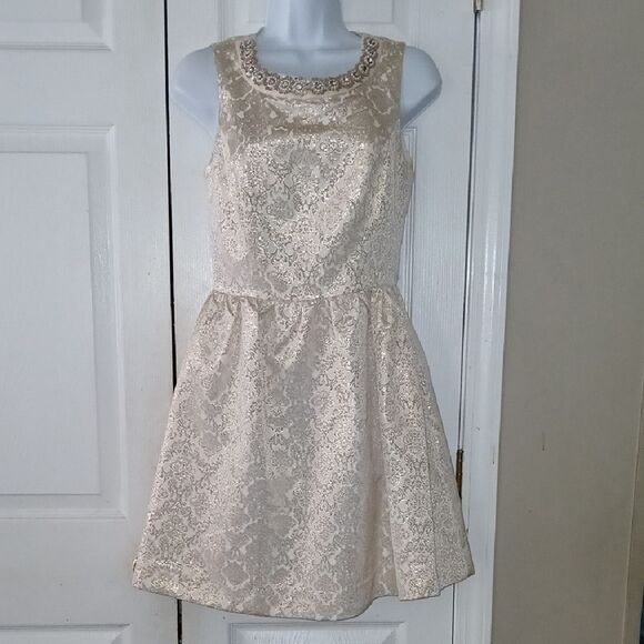 Romeo & Juliet Couture Gold Embellished Dress Sz M EUC - Picture 1 of 9